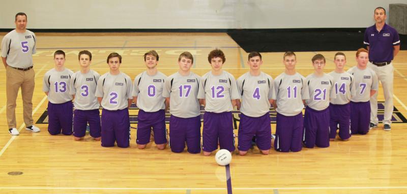 The Delmarva Christian boys’ volleyball team is off and running in its first season. Shown are (l-r) coach Matt Kwiatkowski, Brayden Smith, Wyatt Kwiatkowski, AJ Kwiatkowski, Ben Little, Liam Catron, Evan Timko, Parker Giltner, Jordan Flaherty, Josh Azeltine, Seth Stevens, Garrett DeVault and coach Jim Berger. SUBMITTED PHOTO